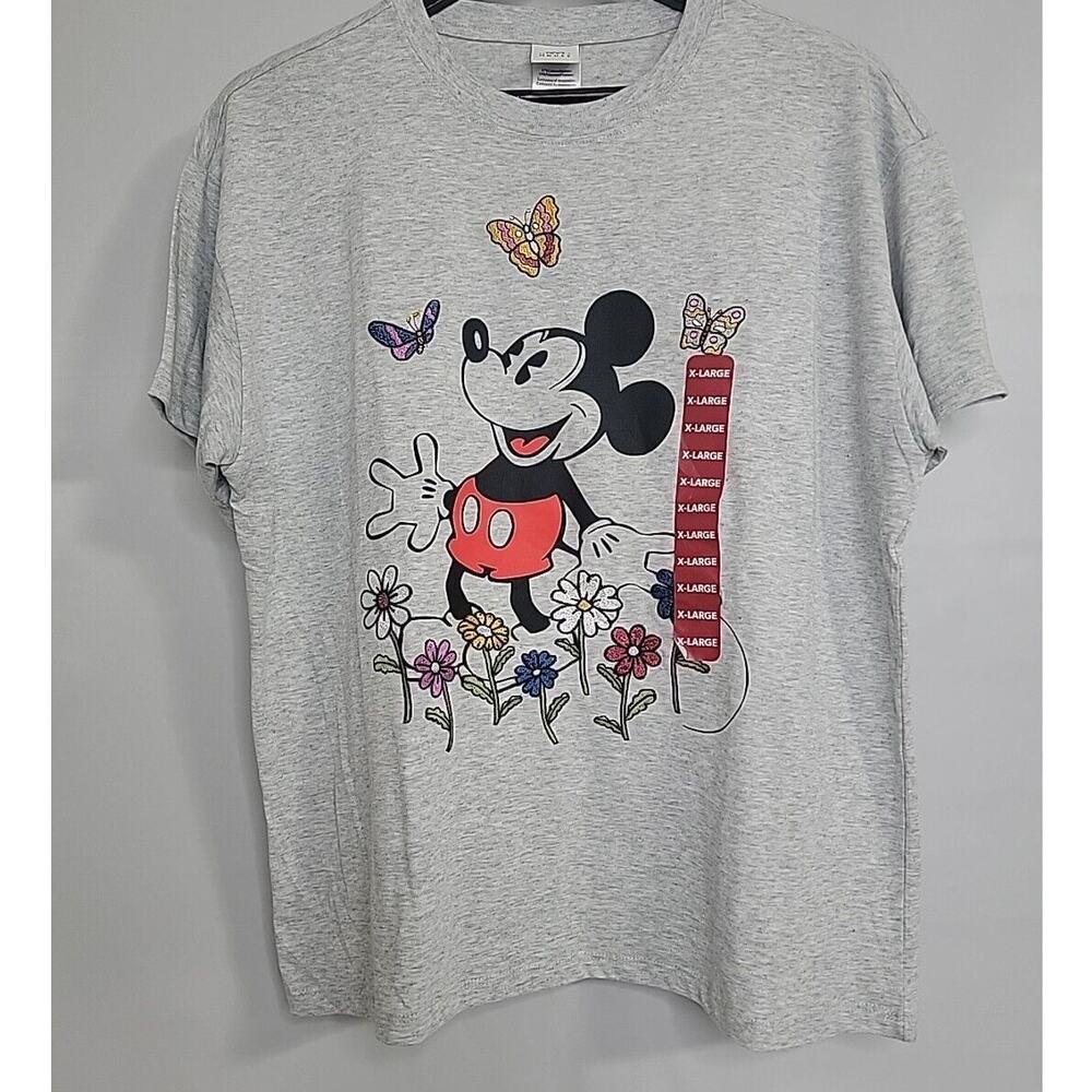 Disney Mickey Mouse Licensed Ladies Character Tee With Embroidery Size XL Gray
